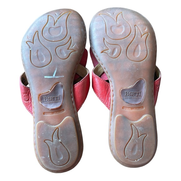 Born Red Leather Flip Flops with Flower Detail 6 - Picture 8 of 8